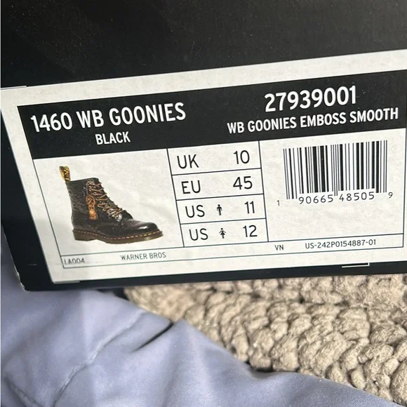 Dr. Martens Black Embossed Leather Combat Boots with Yellow Stitching - Picture 3 of 4